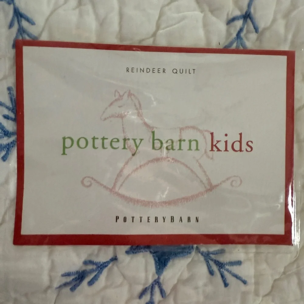 Vintage RARE Pottery Barn Kids Christmas Reindeer Baby Quilt